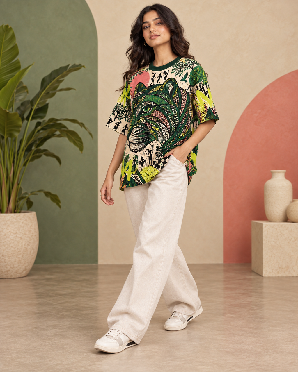 Gond Frequency women's oversized t-shirt with Gond folk-art design by ZERO CODE - view 2