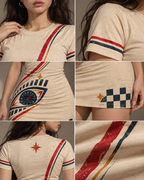 Redline Nazar women's bodycon mini dress with retro racing and Indian road-trip design by ZERO CODE - view 6