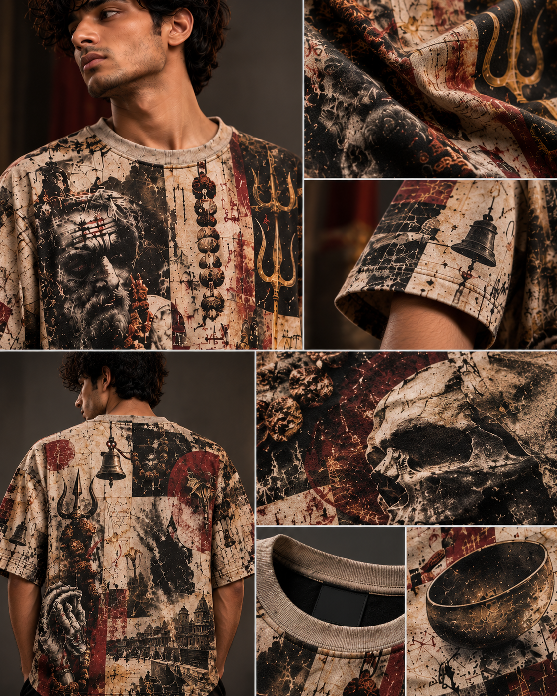 Aghori Relic men's oversized t-shirt with dark Varanasi grunge design by ZERO CODE - view 4