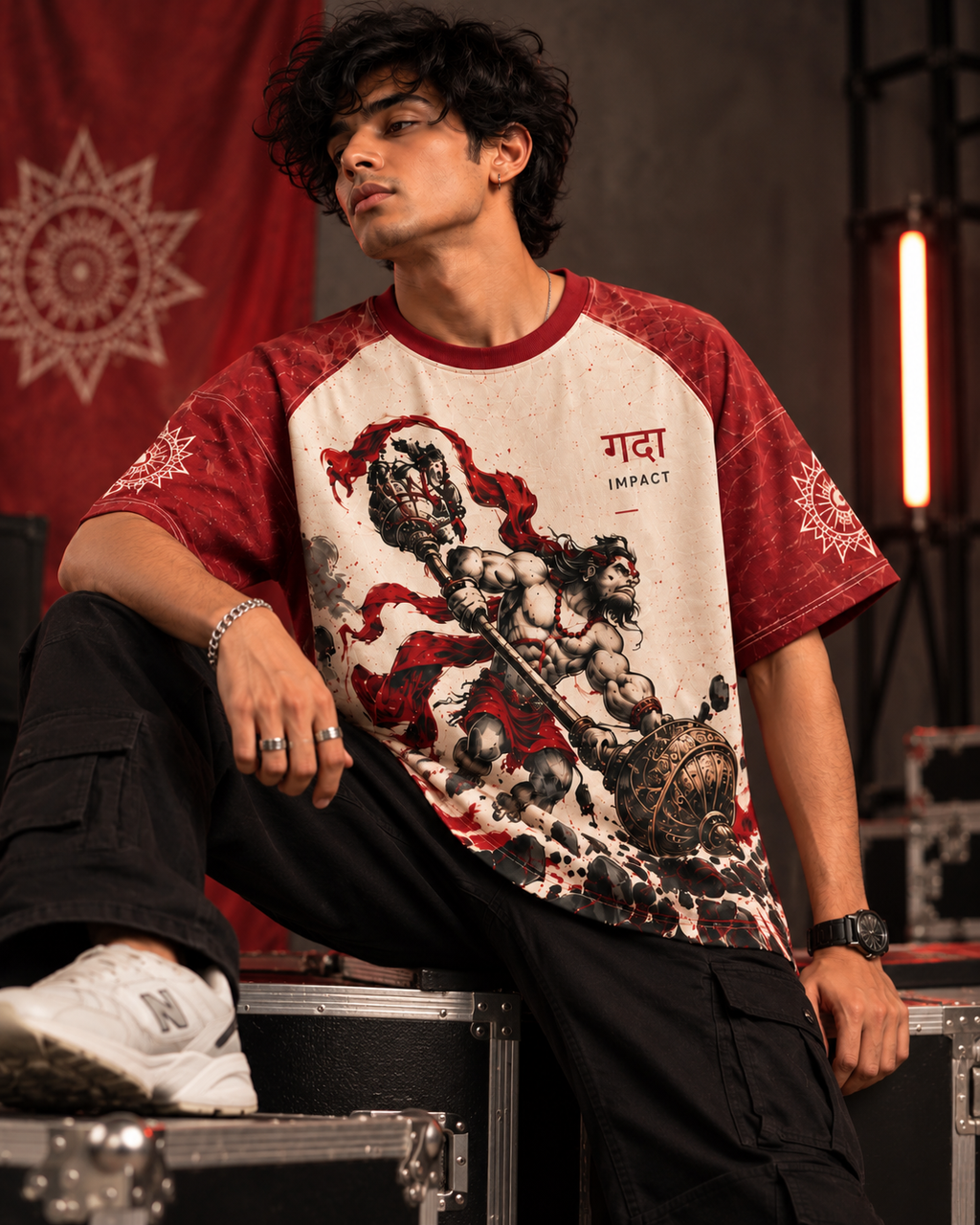Gada Impact men's oversized t-shirt with Indian mythology design by ZERO CODE - view 5