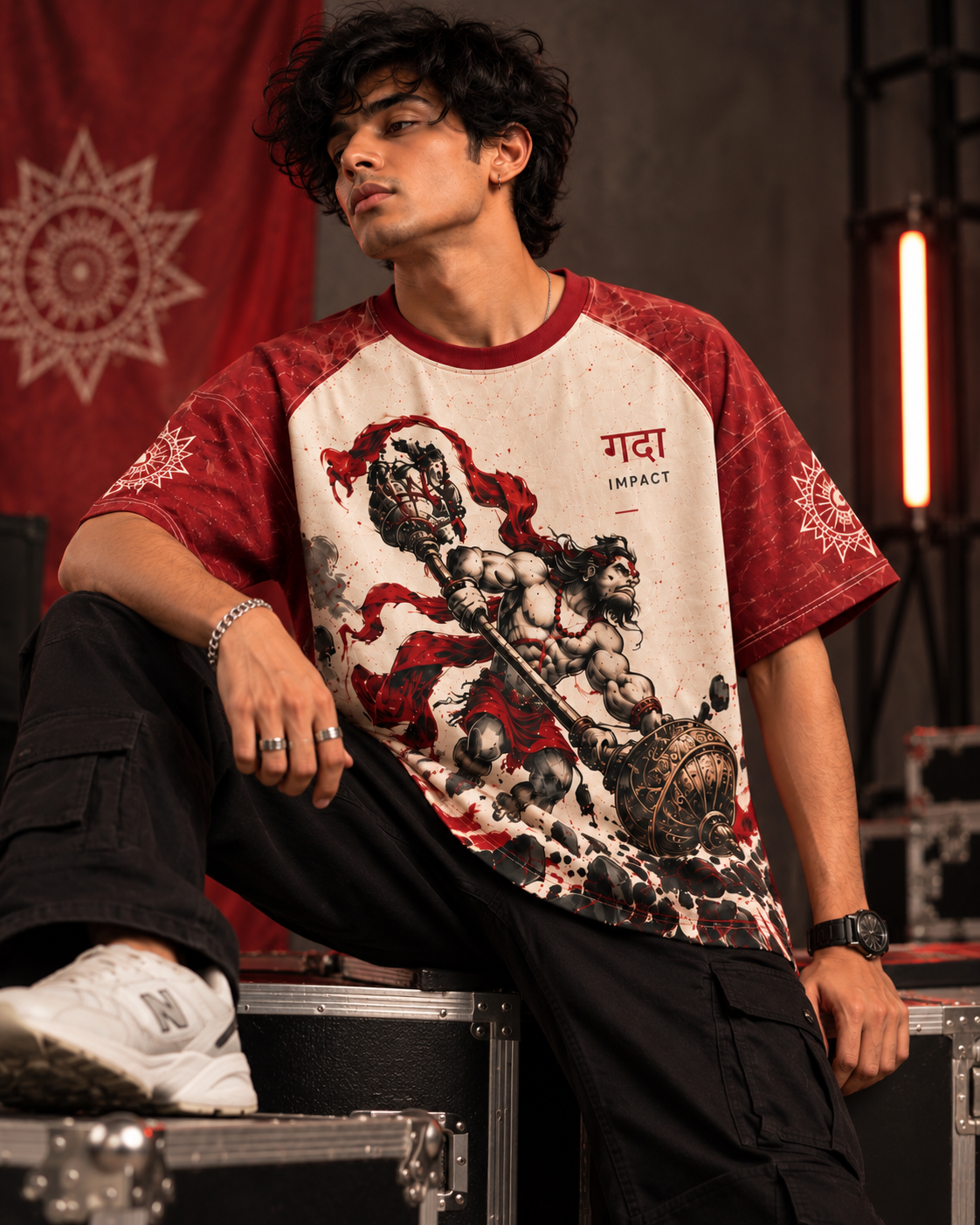Gada Impact men's oversized t-shirt with Indian mythology design by ZERO CODE - view 5