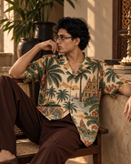 Temple Palm Club men's printed casual shirt with tropical Indian resort design by ZERO CODE - view 2