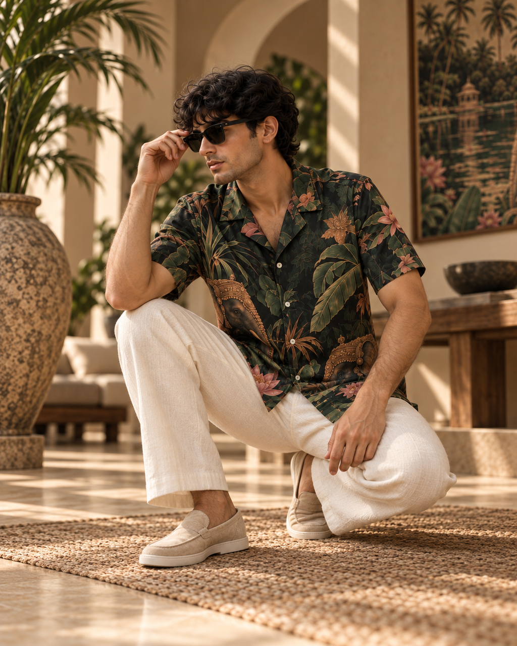 Elephant Lagoon men's printed casual shirt with tropical Indian resort design by ZERO CODE - view 4