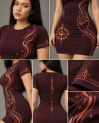 Mudra Flame women's bodycon mini dress with Theyyam anime design by ZERO CODE - view 6