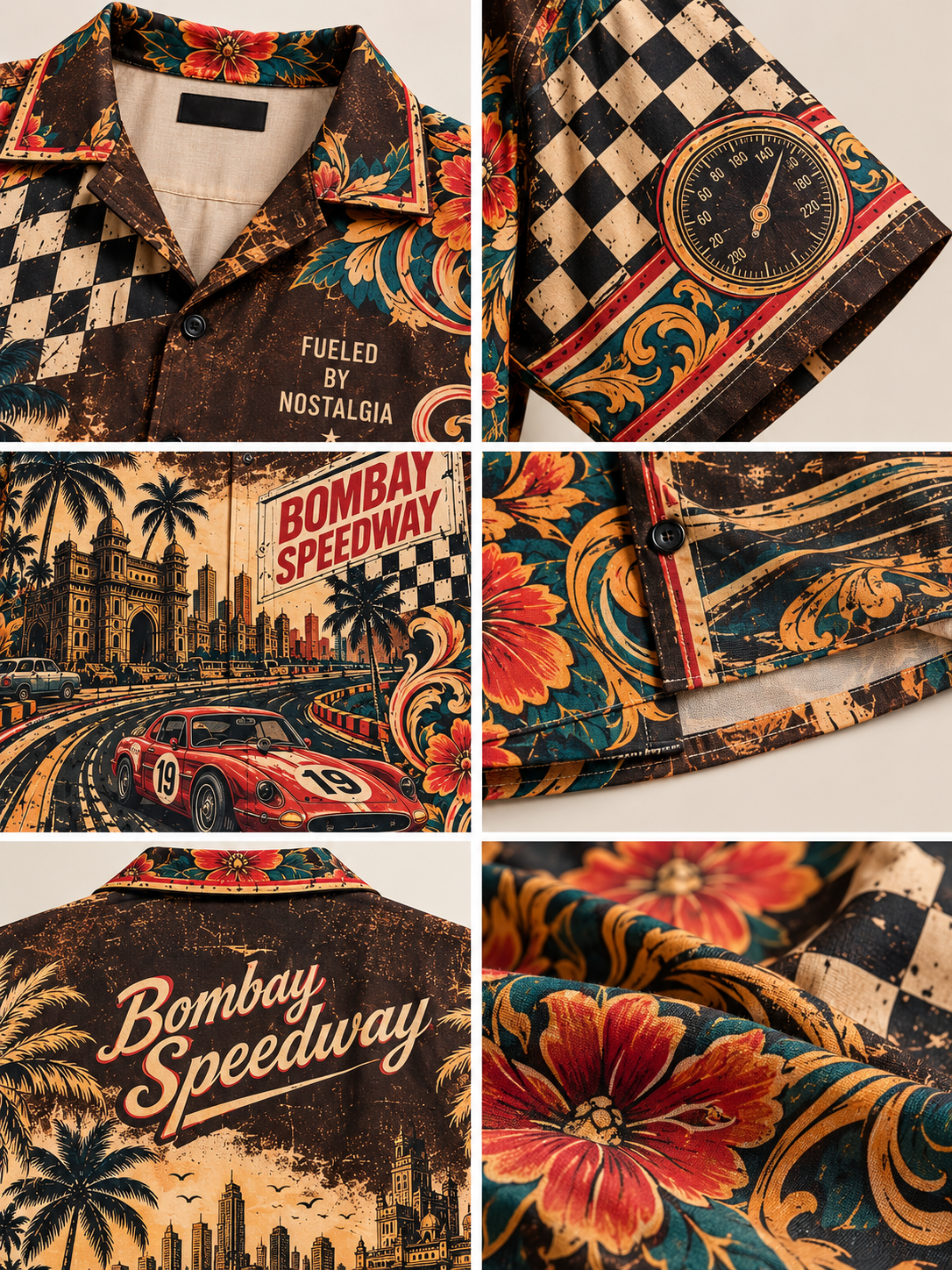 Bombay Speedway men's printed casual shirt with retro racing and Indian road-trip design by ZERO CODE - view 6