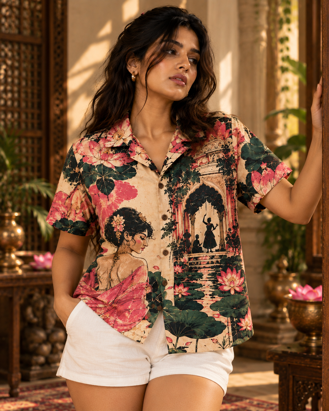 Lotus Theatre women's printed casual shirt with Theyyam anime design by ZERO CODE - view 4