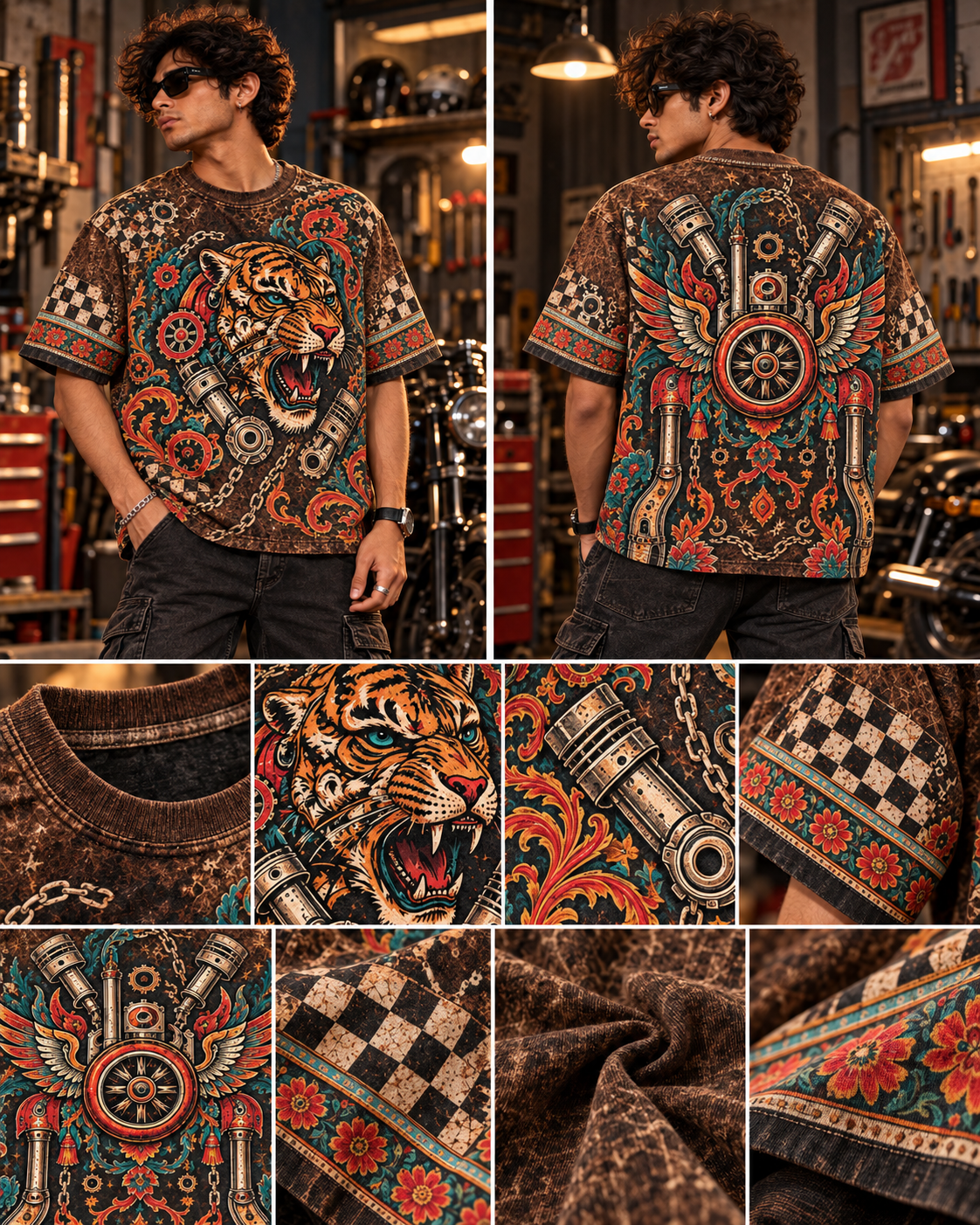 Rust Belt Raja men's oversized t-shirt with retro racing and Indian road-trip design by ZERO CODE - view 6
