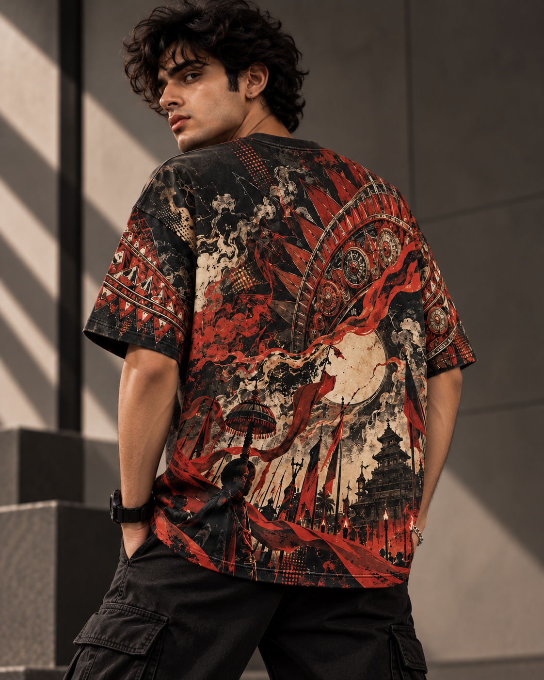Raktha Sentinel men's oversized t-shirt with Theyyam anime design by ZERO CODE - view 4