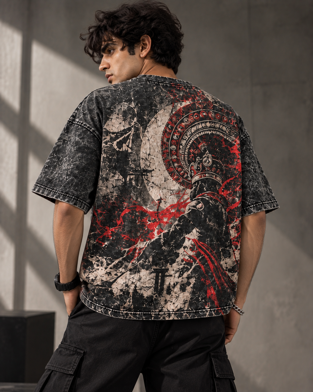 Ash Demon men's oversized t-shirt with Theyyam anime design by ZERO CODE - view 3