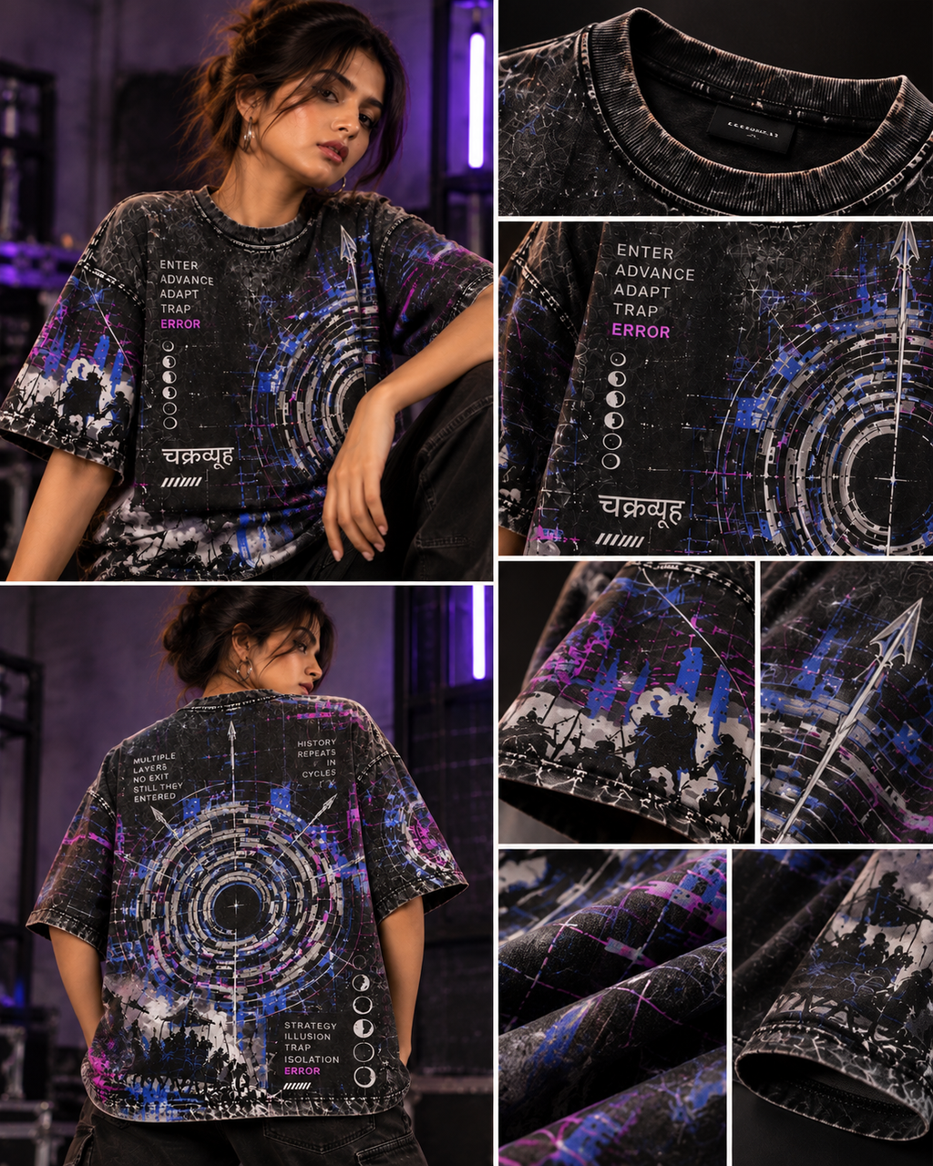 Chakravyuh Error women's oversized t-shirt with Indian mythology design by ZERO CODE - view 6