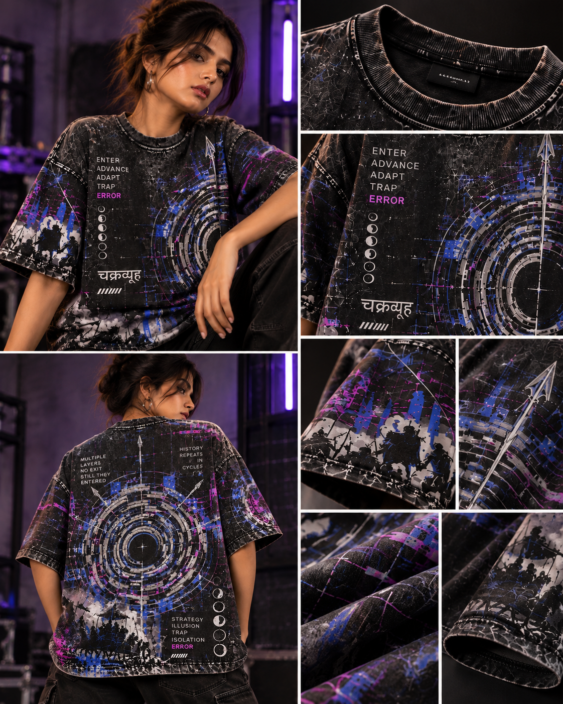 Chakravyuh Error women's oversized t-shirt with Indian mythology design by ZERO CODE - view 6