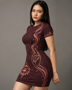 Mudra Flame women's bodycon mini dress with Theyyam anime design by ZERO CODE - view 3