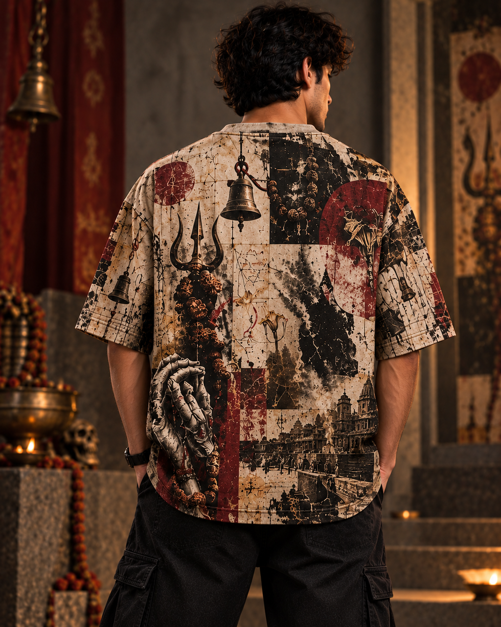 Aghori Relic men's oversized t-shirt with dark Varanasi grunge design by ZERO CODE - view 2